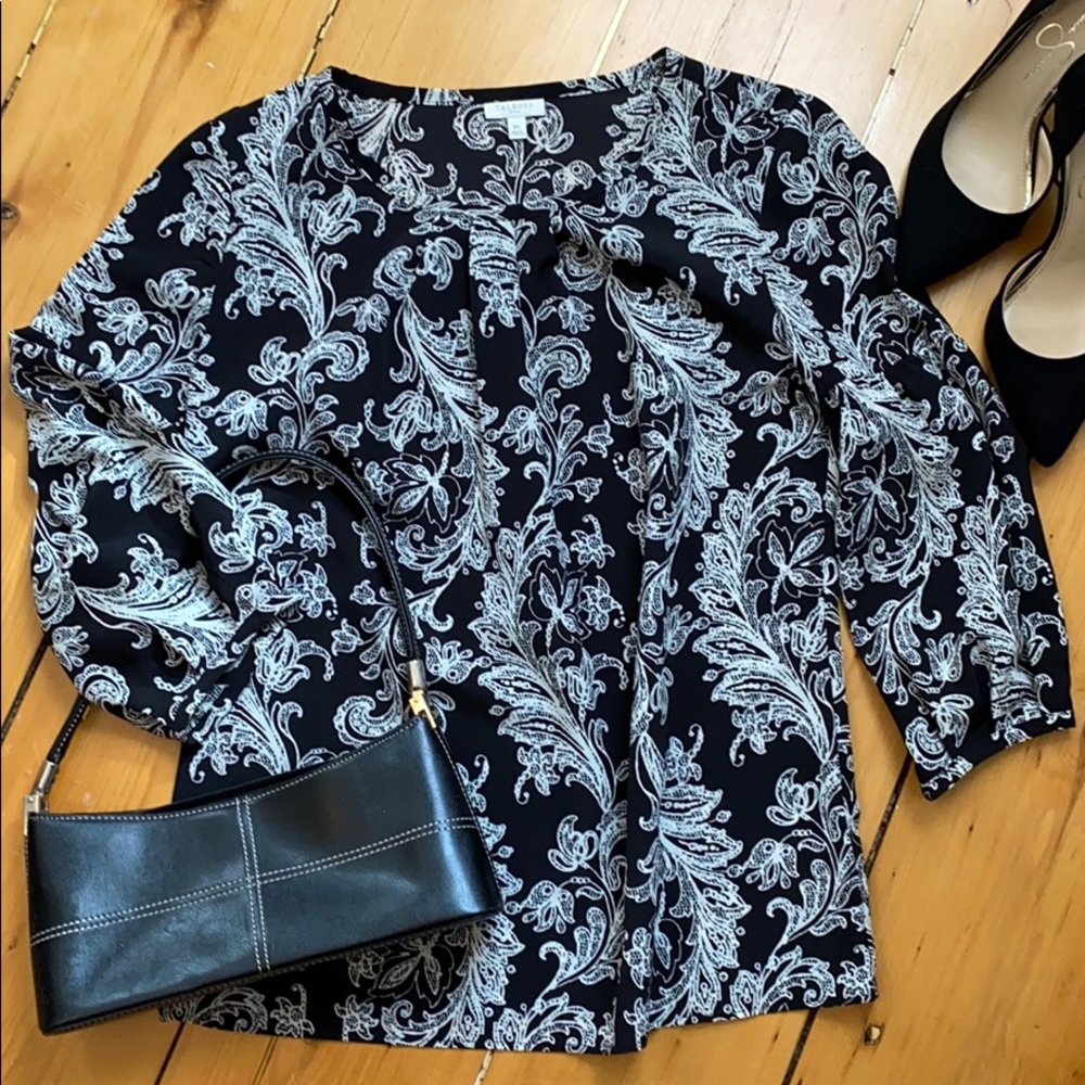 Talbots, Silky, Pleated Neck, 100% Polyester Top. - image 1